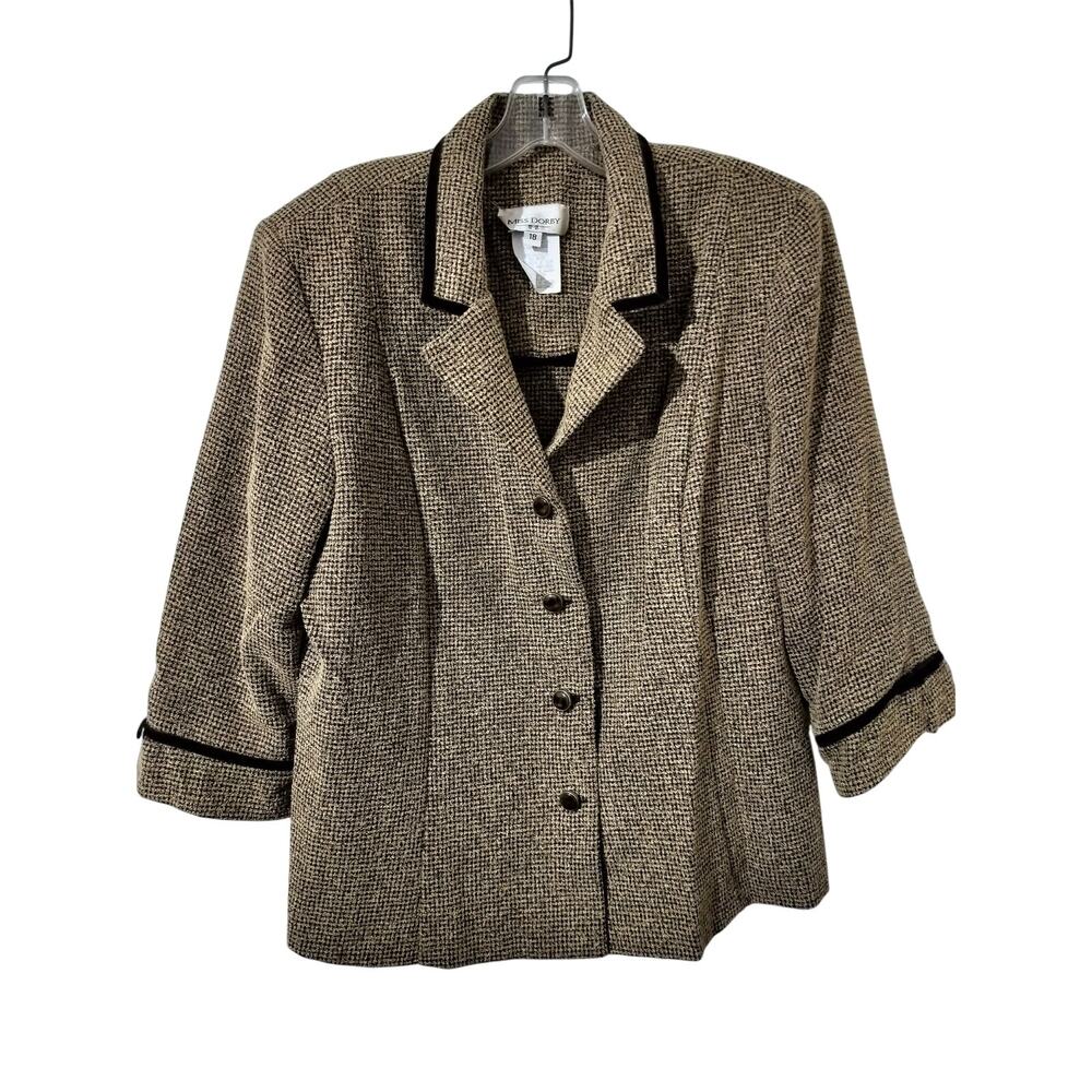 5961)Vtg 80s Miss Dorby Dark Academia, Preppy Tweed Blazer Velvet trim Sz 18